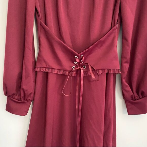 Scarlet Darkness Sweetheart Neck Frill Trim Lace Up Dress Whimsigoth Goth - Picture 4 of 7